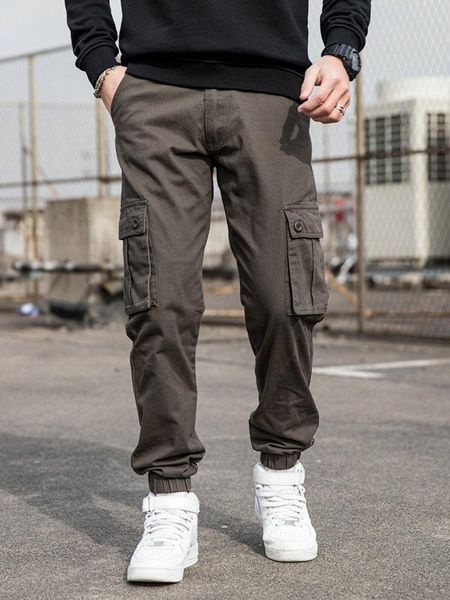 Pantalon pour hommes Style militaire Hommes Casual Cargo Side Baggy Multi-poches Design Noir Vert Kaki Gris Coton Pantalon à bandes à la cheville 2023Men's