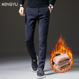 Herenbroeken Mingyu Merk Winter Heren Warme Casual Broek Zakelijk Mode Fleece Dikke Kantoor Stretch Blauwe Broek Heren Grote maten 28-38 230131