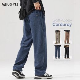 Pantalons pour hommes Mingyu-hommes doux velours côtelé décontracté lâche cordon droit taille élastique corée bleu pantalon marque vêtements m-4xl