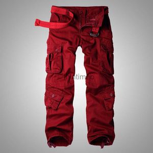Pantalons pour hommes MIXCUBIC 2017 Automne style coréen lavage vin rouge salopette pantalon hommes multi-poches cargo pantalon pour men28-40 240308