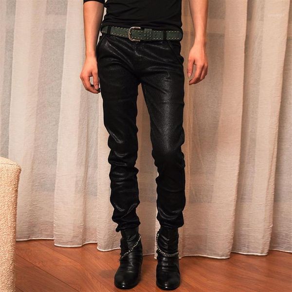 Pantalon pour hommes Mixcubique Style coréen Noir Skinny Revêtement Hommes Casual Slim Fit Élastique Lavage Brillant Hommes 28-34312K
