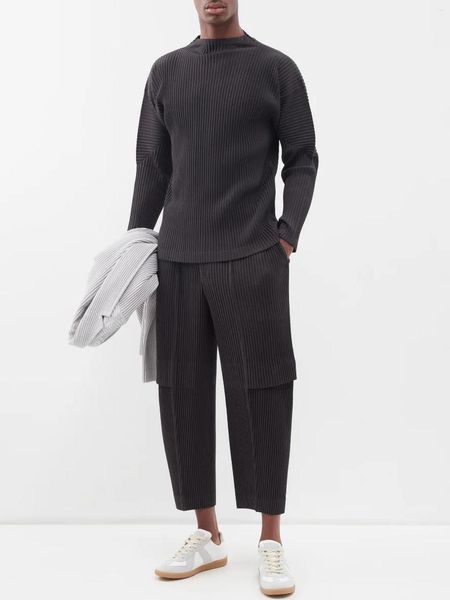 Pantalones para hombres Miyake Plisado Recortado Cargo Hombres Baggy Pantalones Sólidos Japonés Harajuku Moda Diseñador Pantalones de chándal inferiores