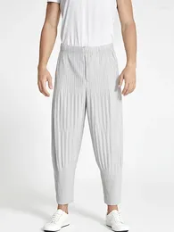 Pantalones para hombres Miyake Plisado Color Sólido Harem Hombres Bolsillo Cintura Elástica 2023 Verano Mujer Pantalones Casuales Sueltos