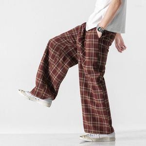 Herenbroek MrGB Zomer Plaid Heren Wijde pijpen Chinese stijl Mode Toevallige Unisex-broek Japanse oversized man