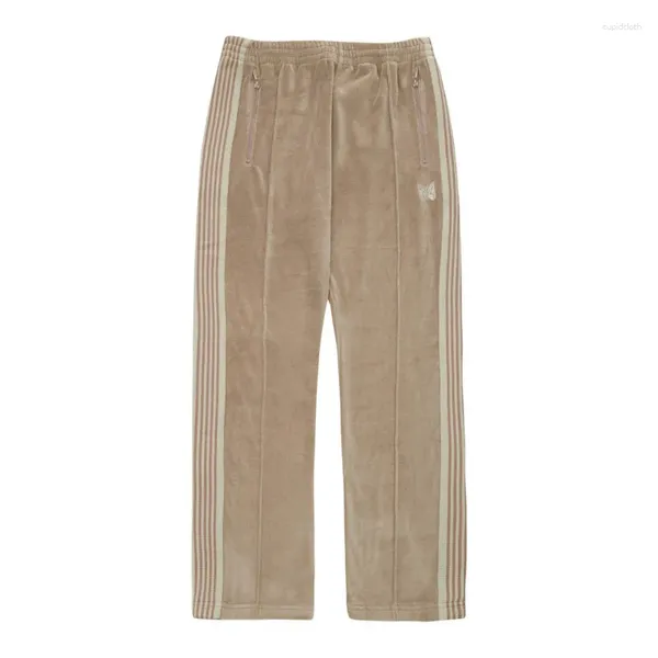 Pantalons pour hommes Aiguilles de velours de boue Gris foncé Ruban rouge Pantalon de survêtement Hommes Femmes 1: 1 Cordon de serrage Broderie Papillon AWGE