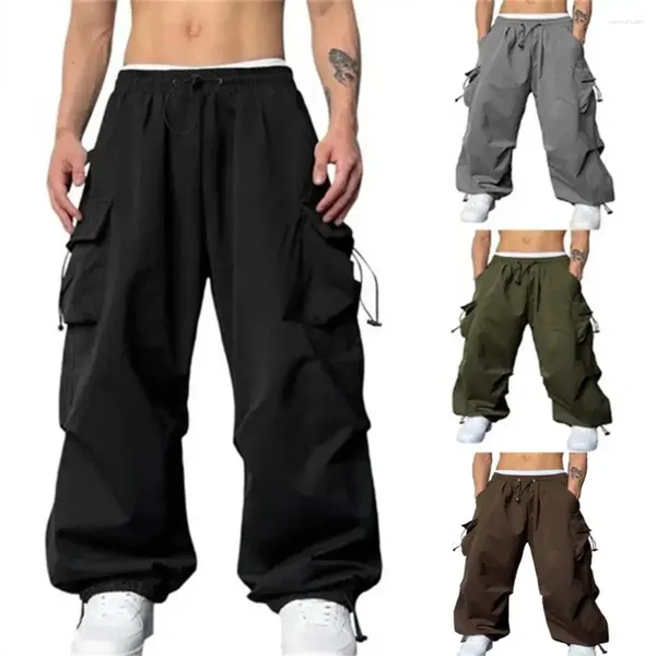 Pantalon Cargo multi-poches pour hommes, décontracté, couleur unie, droit, Baggy, jambes larges, court, longueur cheville