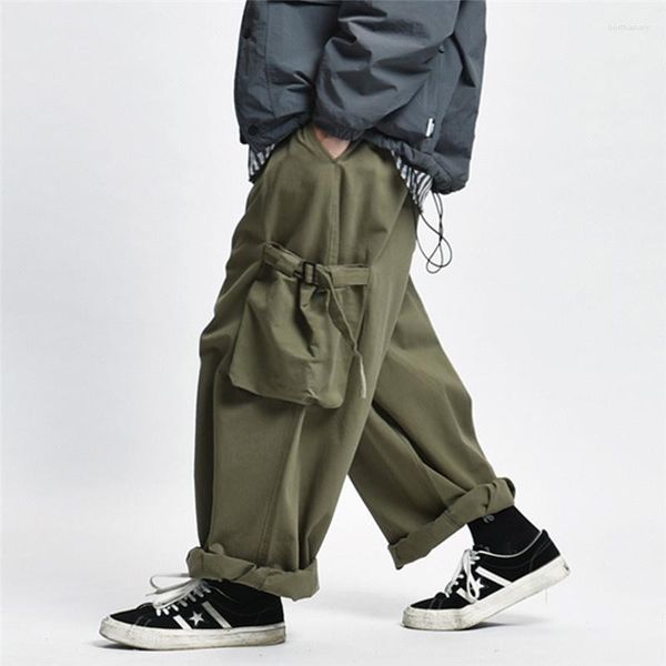 Pantalones para hombres trabajos de carga de carga de bolsillo múltiple estilo safari de safari casual de piernas ancha de piernas sólidas pantalones holgados