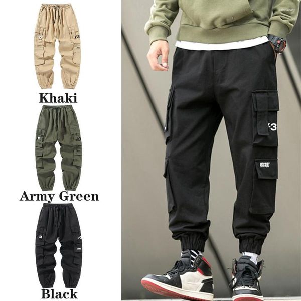 Pantalones para hombres tendencia de carga de bolsillo múltiples harajuku harem corredores machos machos de chándal casual de gimnasio pantalones para hombres