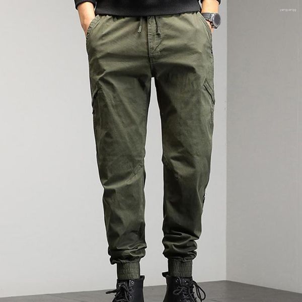 Pantalones para hombres Multi-Bolsillo Hombres Harem Transpirable Mid Cintura Cargo con cordón elástico Tobillo con banda de tobillo Ajuste suelto