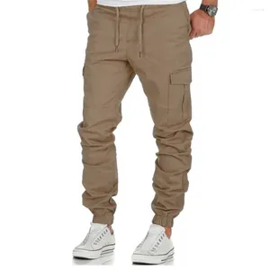 Pantalon masculin multi-poche tissé sportiel extérieur cargo de mode masculin lâche streetwear droit pantalon de survêtement élastique élastique