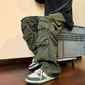 Herenbroeken Multi-pockets Cargo Harajuku Streetwear Casual Tooling Pant Hip-Hop Mweils-broek Vintage Daily Wide been