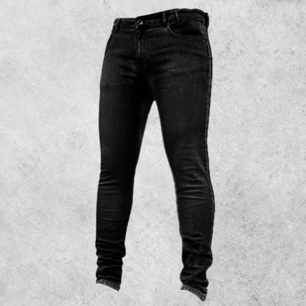 Pantalones de hombre con múltiples bolsillos, vaqueros para hombre, ropa informal ajustada elástica de tiro medio de mezclilla negra