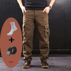 Herenbroeken multi -zakken heren laadbroek militaire tactische katoen kaki uit het kader rechte casual broek voor mannen pantalon militaire homme 230406