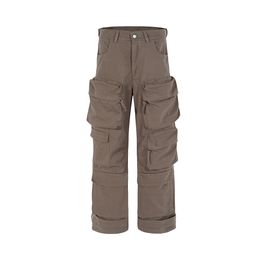 Pantalones de hombre con múltiples bolsillos, pantalones Cargo rectos holgados para hombre, monos negros, ropa de calle, pantalones casuales sueltos de gran tamaño