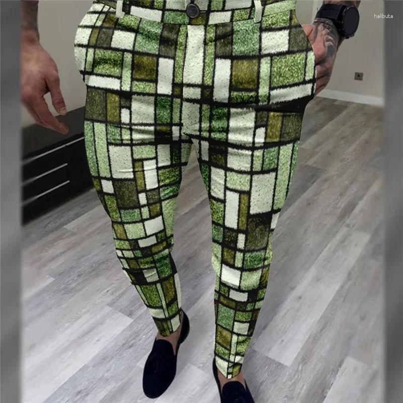 Men's Pants Muscle Casual Plaid Print Party Suit Elastic Leg Pocket Selling Korean Version Of Multi-color