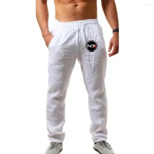 Pantalon pour hommes N7 Mass Effect printemps et automne, confortable, respirant, couleur unie, imprimé, en coton et en lin, pour l'extérieur