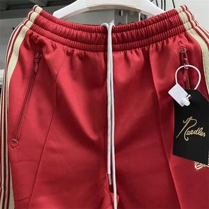 Pantalon masculin aiguilles étroites pantalons de survêtement poly lisses rouges track tricot triplé billard pantalon