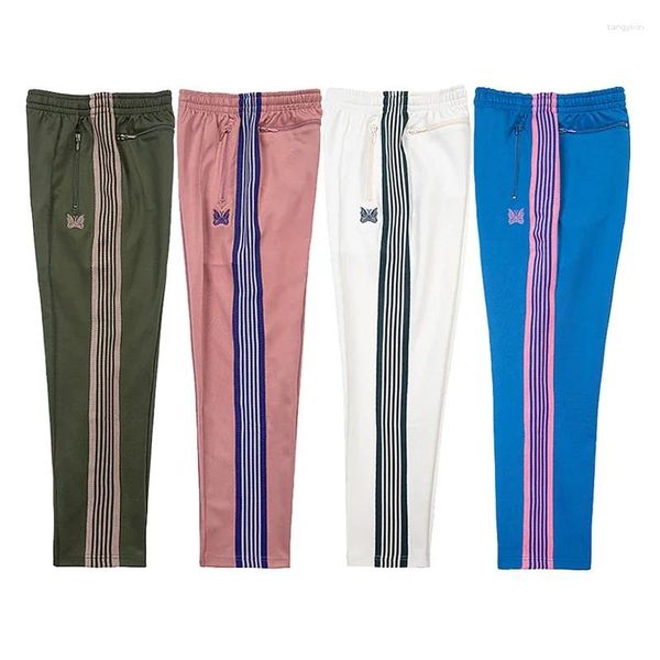 Pantalons pour hommes Aiguilles étroites Track Hommes Femmes Poly Lisse Tricoté Stripe Pantalon Papillon Y2K Harajuku Pantalon de survêtement