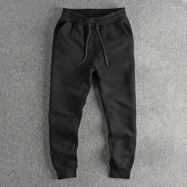 Pantalon pour hommes lavage naturel couleur unie simple pantalon de survêtement décontracté lourd plus polaire épais cordon de serrage taille corset de sport