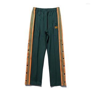 Pantalons pour hommes Aiguilles Arrivée Boucle Design Pantalon Papillon Broderie Sangle Track Stripe Pantalon de survêtement Hommes Femmes Vert Oversize