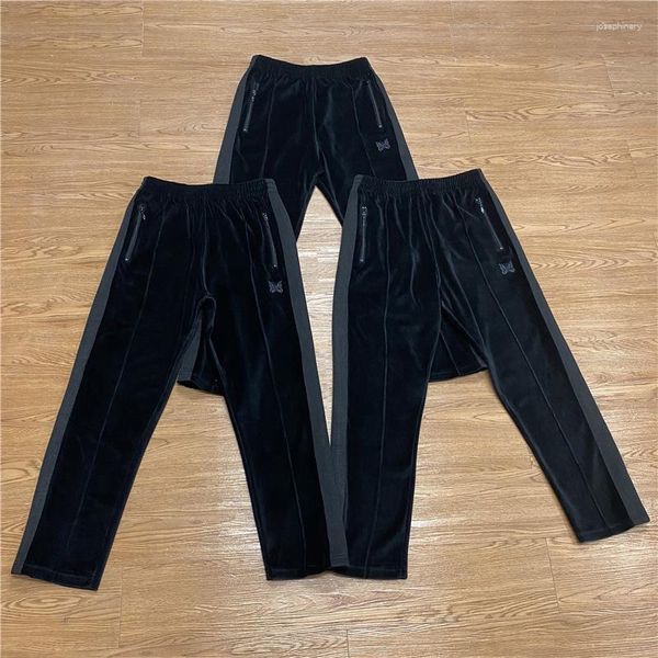 Pantalons pour hommes aiguilles AWGE pantalon classique papillon broderie décontracté Couple pantalons de survêtement mode hommes femmes velours côté sangle