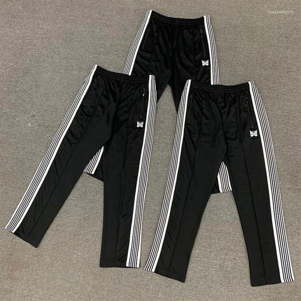 Pantalones para hombres Agujas Pantalones de chándal casuales Ambos lados Negro Raya blanca Bordado clásico Hombres Mujeres All-match Loose Retro AWGE T290R