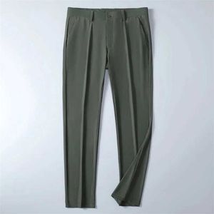 Pantalon masculin aiguilles de la marque d'été bambou fibre mince masque élastique slim fit pantalon droit affaires décontractée pantalon gris vert armée judiciaire j240507