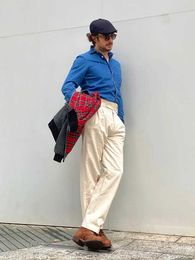 Pantalon masculin Nouveau 2023 Spring High Density French Cotton Cover Mens Gurkha Taist Retro Retro Casual Mens Adjust