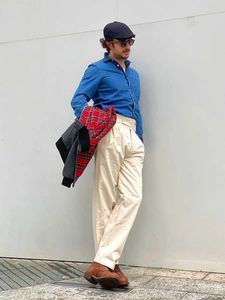 Pantalones para hombres nuevos 2023 primavera de alta densidad de algodón francés cubierta de algodón gurkha cintura ajustable casual hombres retro tela de flores gruesas2405
