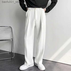 Pantalon masculin nouveau pantalon à hommes droits brossés affaires de mode coréen lâche blanc décontracté noir gris large pantalon à jambes à jambes pour hommes pantalon pantalon Q240529