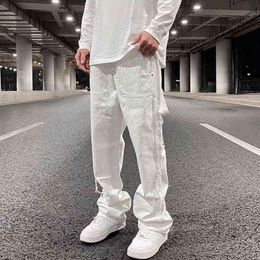 Mannen Broek Nieuwe Mode Gescheurde Witte Baggy Mannen Hip Hop Jeans Broek Kant Kwastje Rechte Losse Y2K Vrouwen Casual denim Broek Ropa Hombre T220909