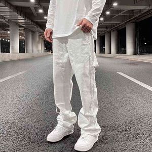 Pantalons pour hommes Nouvelle Mode Déchiré Blanc Baggy Hommes Hip Hop Jeans Pantalon Côté Gland Droit Lâche Y2K Femmes Casual Denim Pantalon Ropa Hombre T220909