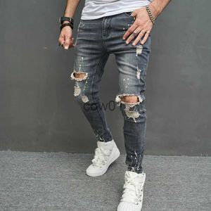 Pantalones para hombres Nuevos hombres con estilo rasgados flaco lápiz jeans pantalones streetwear masculino hip hop agujeros estiramiento delgado pantalones de mezclilla j231028