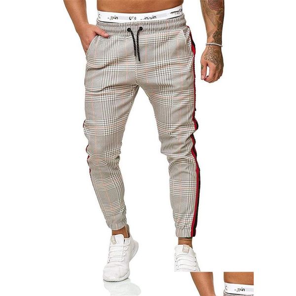Pantalons pour hommes New Mens Houndstooth Print Male Side Stripes Color Matching Slim Fit Sweatpants Joggers Track Overalls Drop Delivery Appar Dhrus