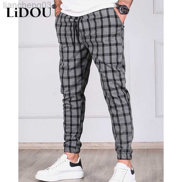 Pantalons pour hommes Nouveau Plaid rayé cordon survêtement pantalon pour hommes affaires décontracté crayon pantalon mâle vêtements Vintage imprimé pantalon livraison gratuite W0411