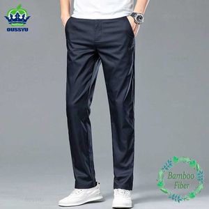 Pantalon masculin Nouveau été confortable Bamboo Soft Fibre Suisse pantalon Men Business Stretch Miny Blue Contrôle décontracté masculin grande taille 40 42 Y240514