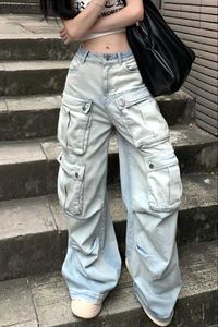 Pantalones para hombres Nuevos pantalones de piernas ancho americanas y2k con múltiples herramientas de bolsillo Jeans Hip-Hop Gothic Gothic Clown Street Clothing Z230815