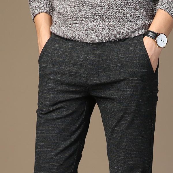 Pantalones de Hombre de marca agradable para Hombre primavera y verano Casual Hombre a rayas Micro elástico Pantalones rectos Pantalones Hombre negro gris azul 688