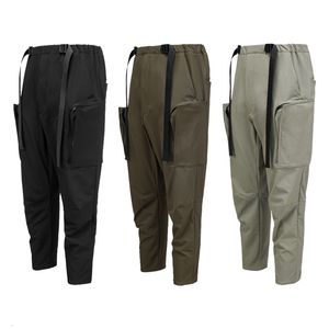 Pantalon homme Ninja avertissement 22ss pantalon cargo large demi-entrejambe ajustement polyvalent à la taille techwear techninja streetwear 230512