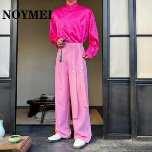 Pantalon masculin noymei style chinois brodé à lanière droite 2024 plis polyvalent rose wa4220