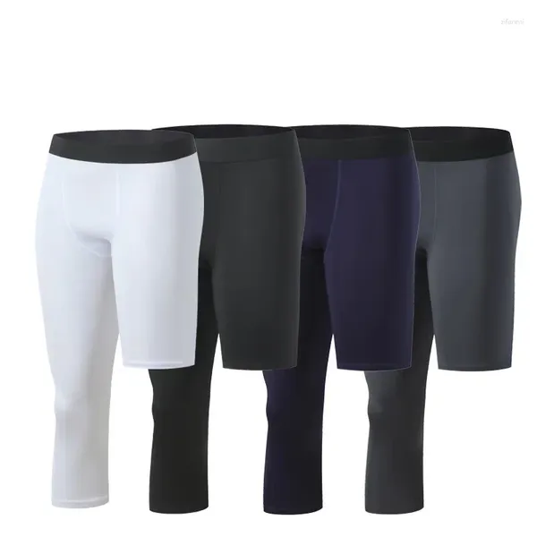 Pantalones para hombre, mallas de una pierna, entrenamiento deportivo, Fitness, pies largos y cortos, siete puntos, ropa de secado rápido para hombre