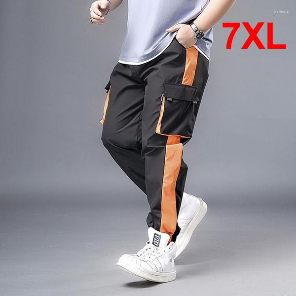 Pantalones para hombres Pantalón de retazos laterales naranja Ropa de calle Cargo Hombres Moda Baggy Joggers 7XL Tallas grandes Pantalones de chándal Pantalones Hombre HA020