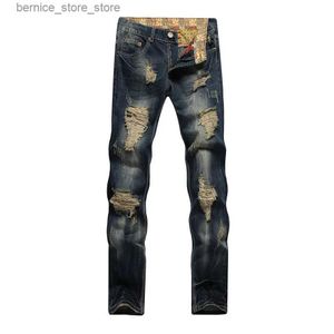 Herenbroeken Originele merk heren denim broek Heren Biker Cowboybroek Hip Hop Jeans Gebroken Mode Nieuw Design rechte gescheurde Jeans Katoen Q231201