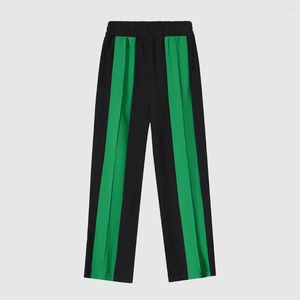 Pantalon homme Design Original haute qualité épissure vert décontracté ample pur coton unisexe jambe droite mode pantalon