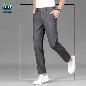 Herenbroek oussyu merk kleding nieuwe zomerpak enkel lengte broek mannen zakelijk recht Korea garen geverfd casual formele broeken mannelijk 29-38 y240514