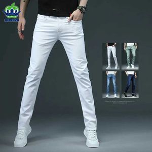 Herenbroek oussyu merk kleding witte skinny jeans heren katoen blauw slanke strtwear klassieke vaste kleur denim broek mannelijk nieuw 28-38 y240514