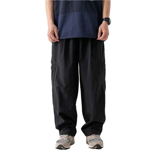 Pantalones de hombre al aire libre Casual ligero Cargo hebilla cinturón largo microarrugas pantalones sueltos ejercicio ropa deportiva