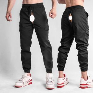 Pantalons pour hommes en plein air entrejambe ouvert sexe fermeture éclair Invisible coton sport survêtement entraînement course pantalons de survêtement poches d'entraînement athlétique