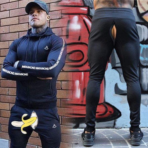 Pantalon pour hommes sexe extérieur invisible exercice de siège ouvert entraînement de course à la course à la mode élastique respirante des hommes