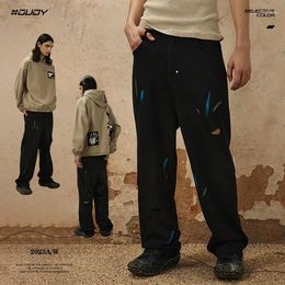 Pantalon masculin OVDY 2024 AUTUME ET HIVER CONNUTÉ Personnalisé Encre Spasked Handled Design Flayed Style Baggy Cotton